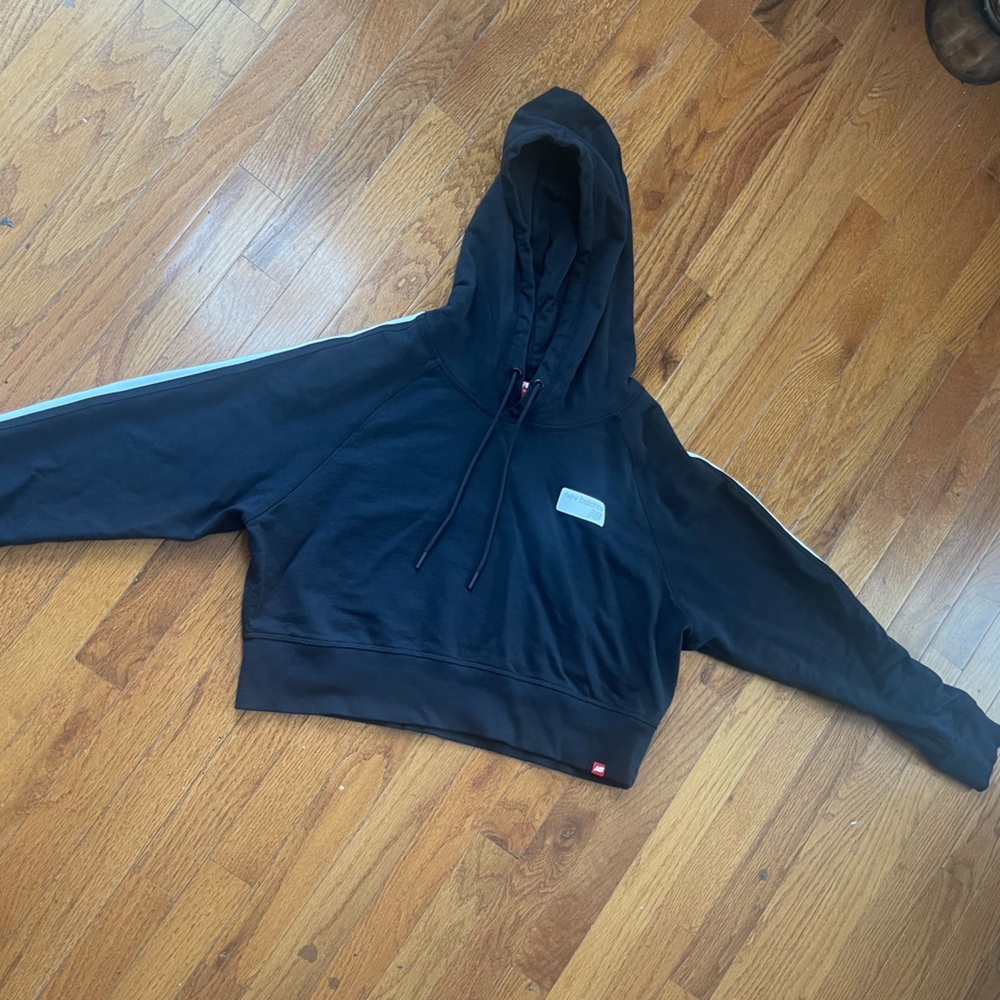 New Balance Black Cropped Hoodie with White Stripe
